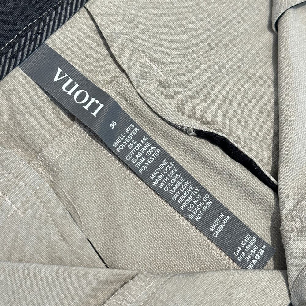 Vuori AIM Shorts V368 Mens 36 Stretch Performance Flat Front Khaki Athletic Golf - Picture 2 of 12